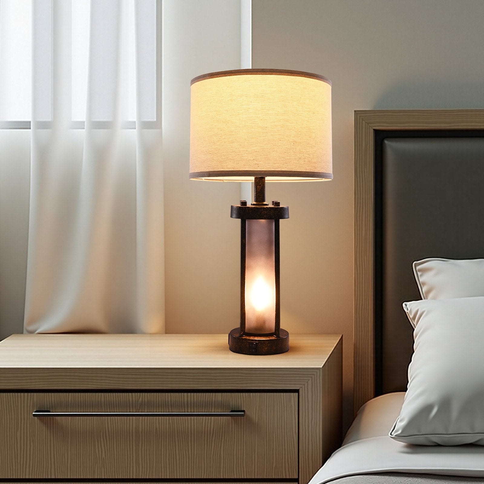 Table Lamps Set Of 2 Farmhouse Bedside Nightstand Lamps With USB Ports,Desk Lamp